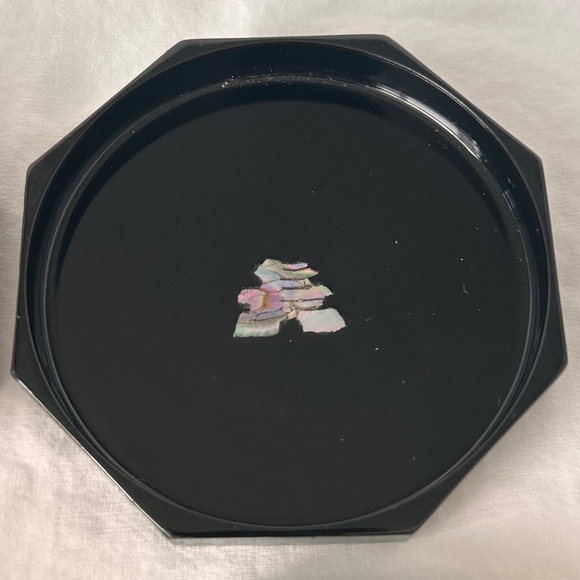 Vintage Black Lacquer Mother Of Pearl Set Of Six (6) Coasters Made in Korea - Picture 6 of 8